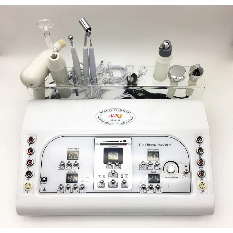 8 in 1 Multifunctional whit diamond peel Cautery Ultrasonic Vaccum Spray Galvanic Facial Machine Massager Facial Beauty Equipment