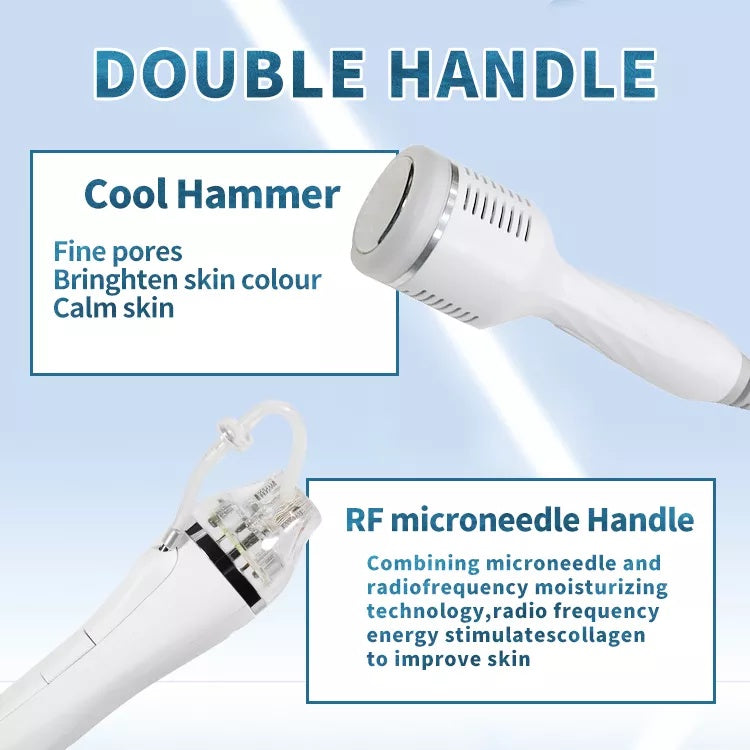2 In 1 Skin Lifting Gold RF Ice Hammer Fractional rf Microneedling Face rf Microneedling With Cold Hsmmer /Gold Micro Needle Skin Rollar Acne Scar Stretch Mark Removal Treatment Be