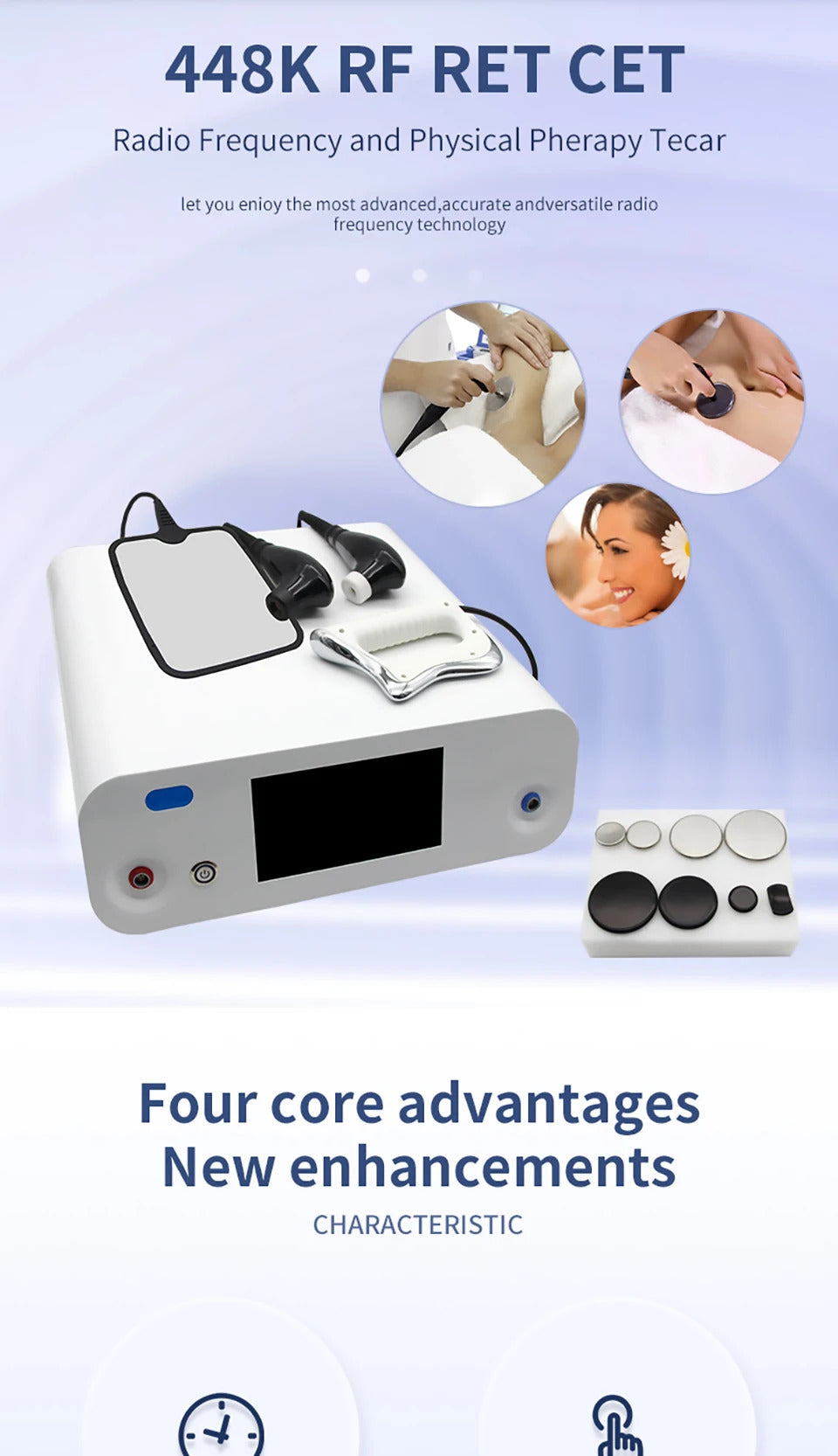 Portable INDIBA 448KHZ Spanish Technology CET RET Tecar High RF Physical Therapy Machine Pain Relief Skin Tightening Deep Care