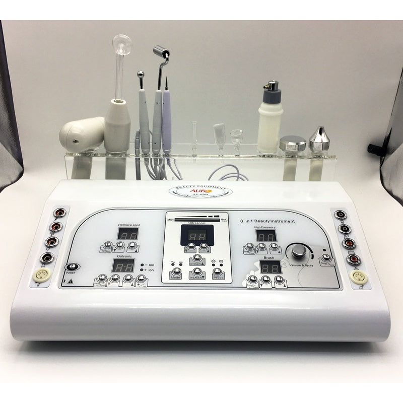 8 in 1 Multifunctional whit diamond peel Cautery Ultrasonic Vaccum Spray Galvanic Facial Machine Massager Facial Beauty Equipment