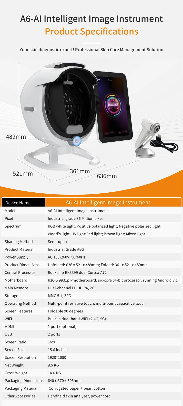 MOJI 8 Spectrum 3D AI Skin Analyzer Magic Mirror Facial Scanner Detector Skin Problem Diagnosis Professional Beauty Salon Device