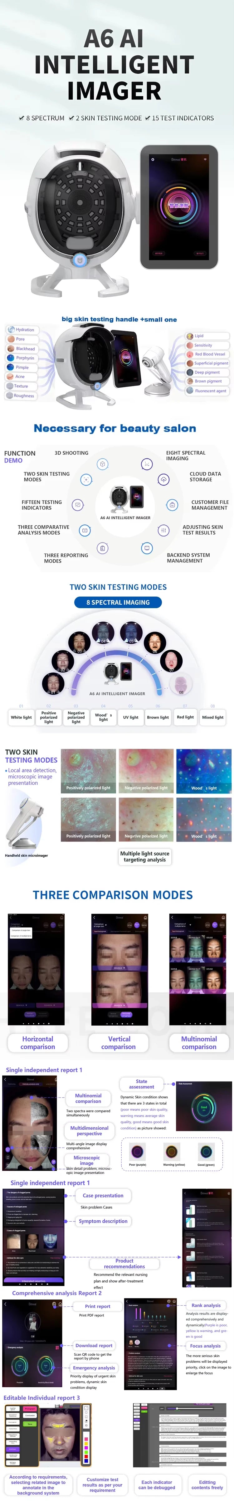 MOJI 8 Spectrum 3D AI Skin Analyzer Magic Mirror Facial Scanner Detector Skin Problem Diagnosis Professional Beauty Salon Device