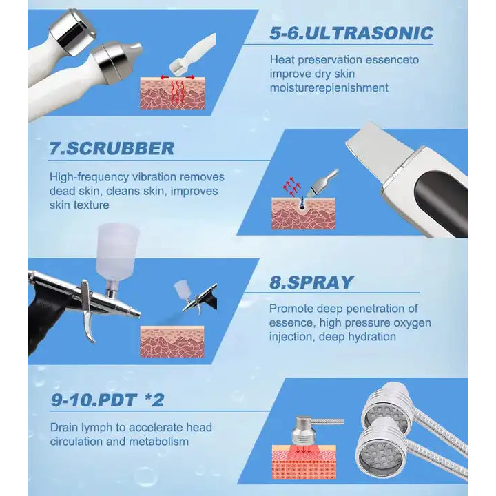 6 In 1 Hyperbaric Microdermabrasio Machine Oxygen Spray Facial Machine Skin Rejuvenation Beauty Salon Equipment