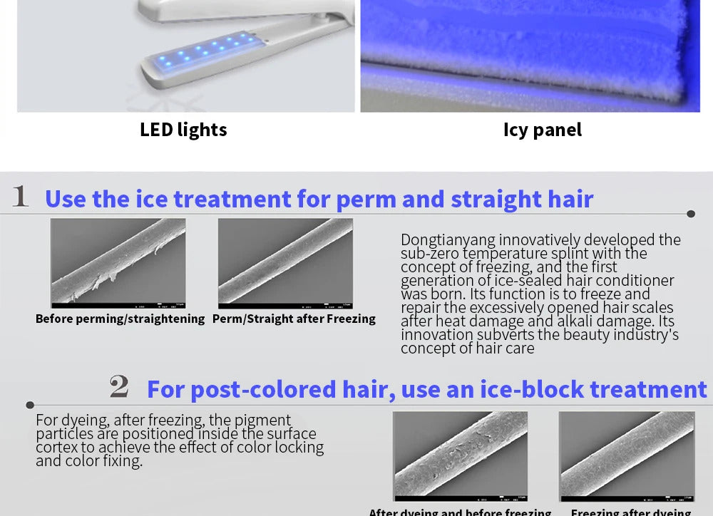 Professional Ice Cold Frozen Cryotherapy Flat Iron Nano-Cryo Hair Repair & Straightening Salon-Grade Cool Treatment Device