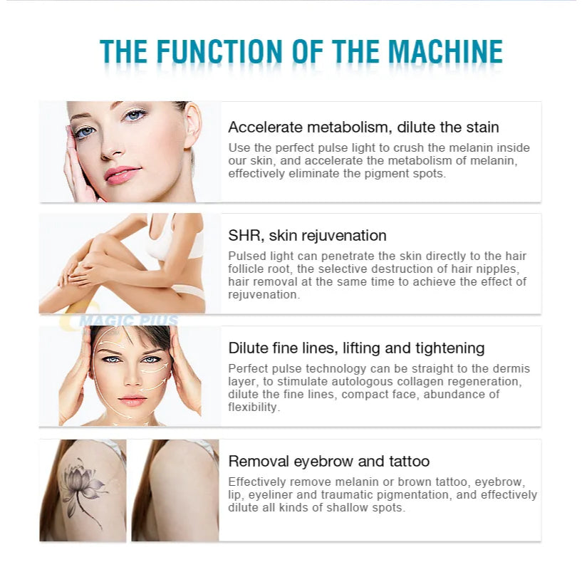 4 in 1 Opt + Ipl+ Rf+ Nd Yag Permanent Laser Tattoo Removal Skin Rejuvenation Beauty Equipment Electrolysis Hair Removal Machine