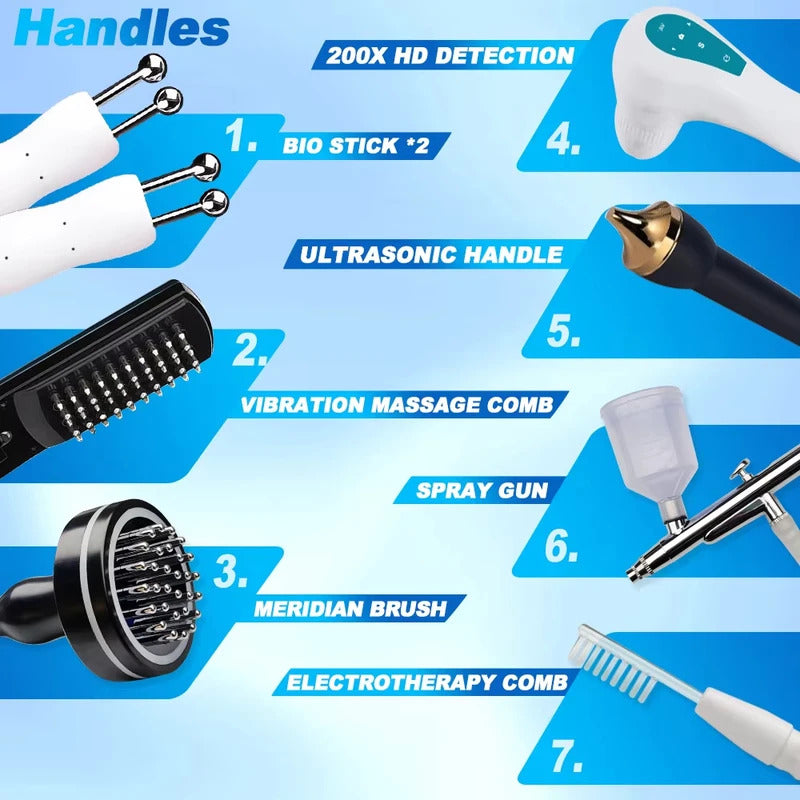 2025 Portable 7IN1 High Frequency Hair Follicle Detection Scalp Massage Oxygen Jet Anti-Hair Loss Regrowth Machine